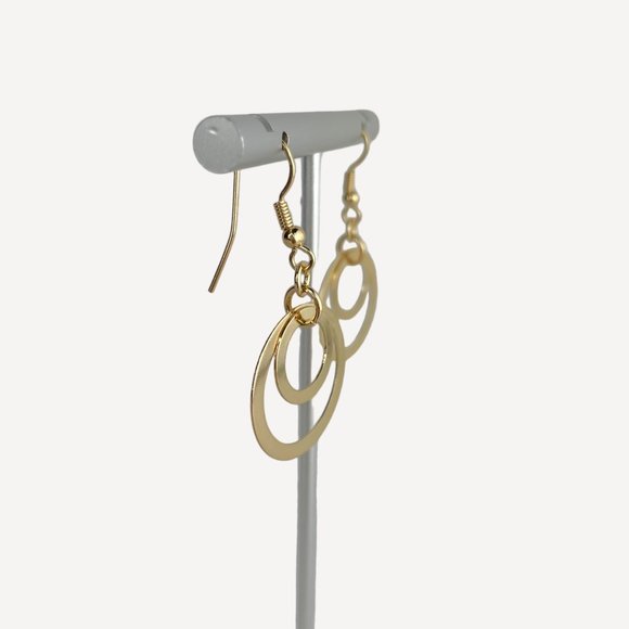 Necklace and Earring Set, Gold Tone, Bib Style, Circles, 16"-18" - Picture 6 of 9